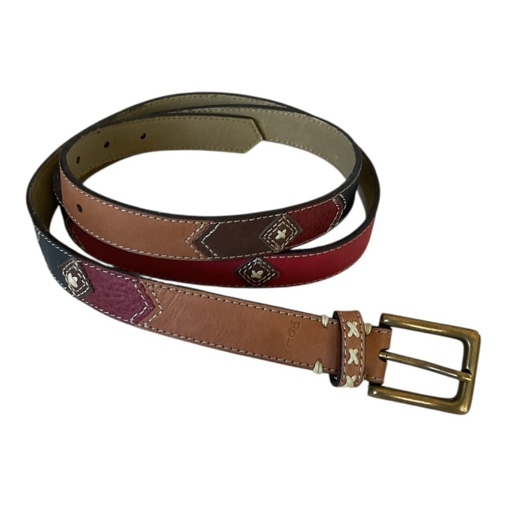 Rolfs Patchwork Leather Belt Size 29 | Brass Buckle | Multicolor Western Boho